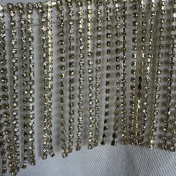 NWT BLANK NYC cotton stone white denim western rhinestone tassel jacket - Picture 9 of 13